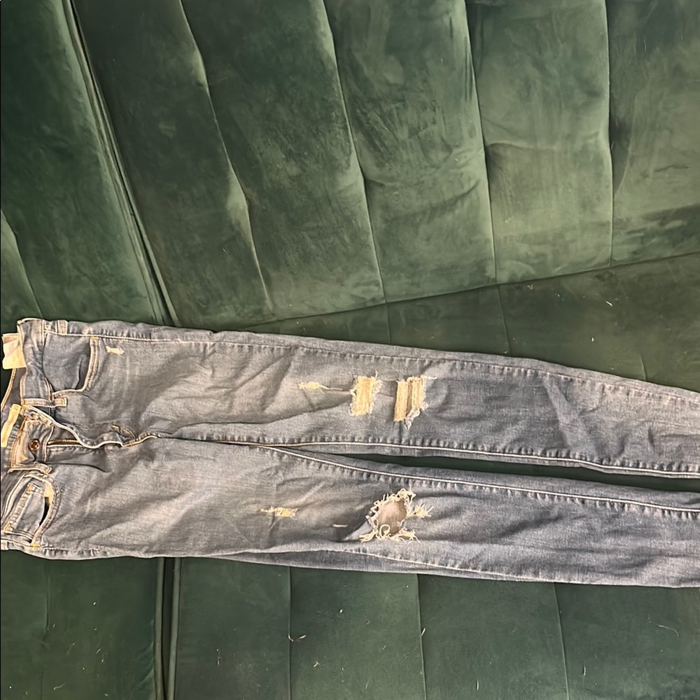 Blue High Rise Distressed Jeans - Picture 2 of 5